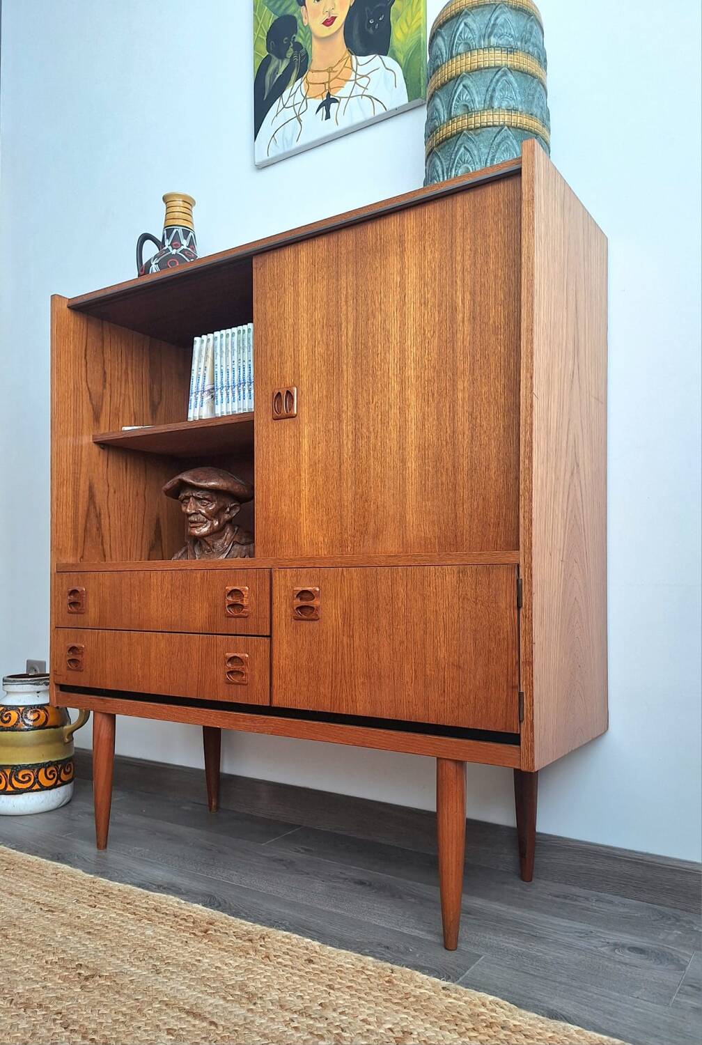 Sideboard, bookcase in teak veneer