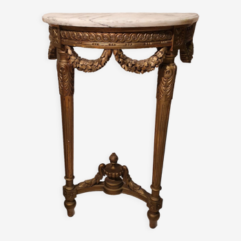 Console demi lune bois et marbre Louis XVI