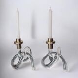 Pair of pretzel candlesticks by Dorothy Thorpe, Lucite and gilt brass, 1970s