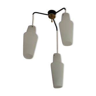 Pendant lamp 3 globes in opaline glass