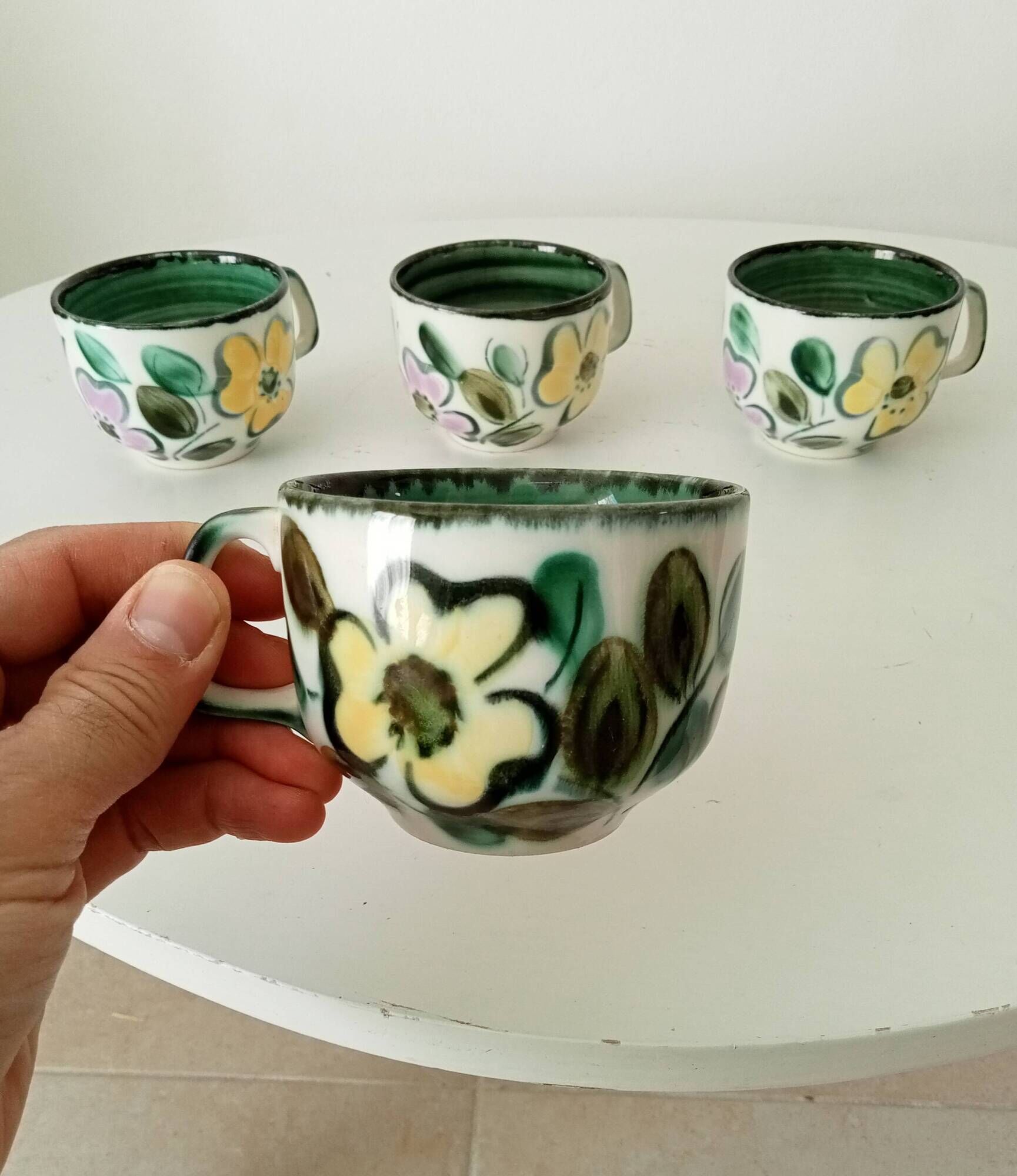 Set of 4 vintage Boch Belgium cups from the 1960s.
