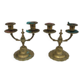 2 antique two-branch candelabras in Louis XVI style made of brass.