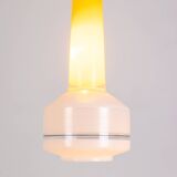 Pair of two-tone yellow and white glass pendant lights. 1960s