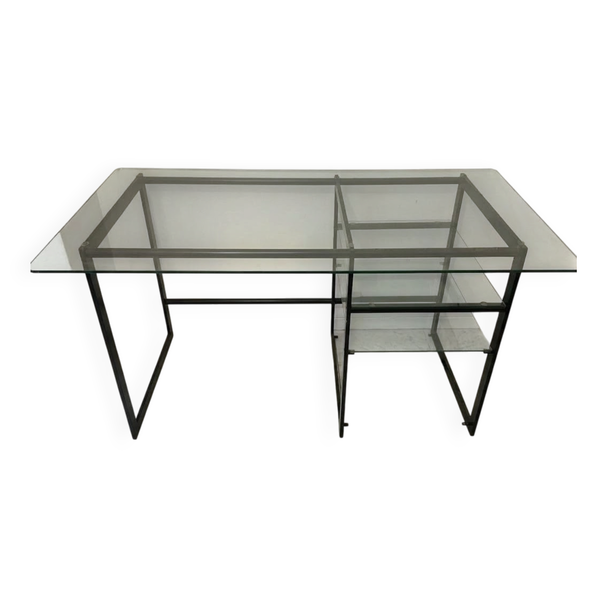 Large desk design in glass and black metal