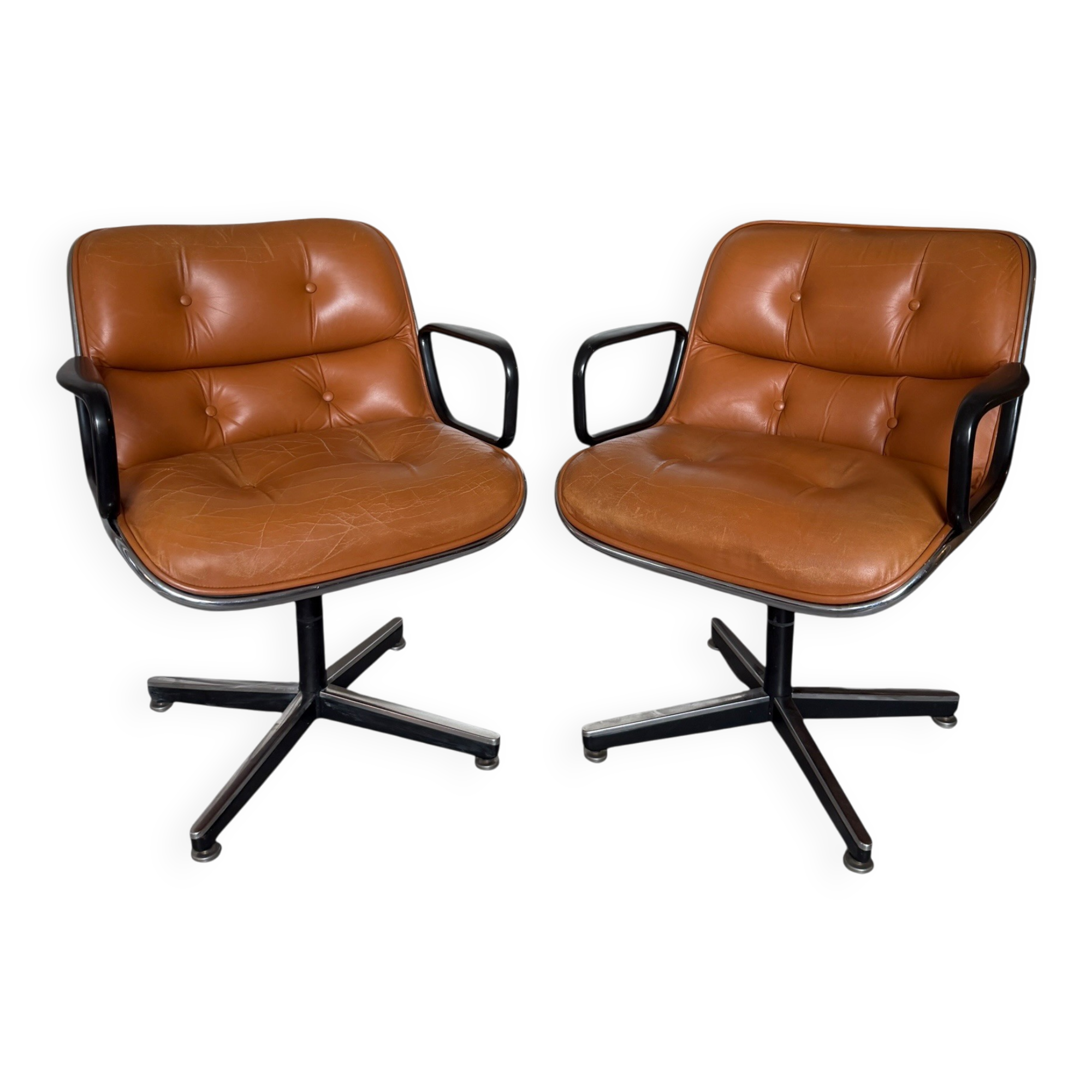 Pair of Knoll Pollock Armchairs - Vintage Camel Leather