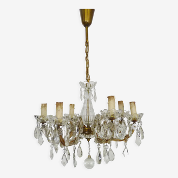 Old chandelier, Marie Thérèse, with 6 lights, brass and glass. 50s