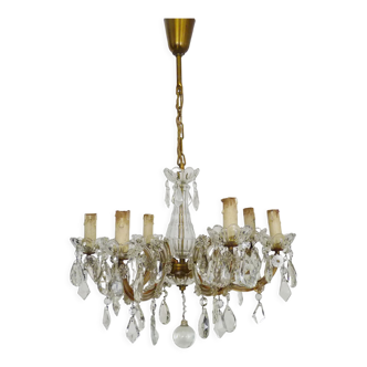 Old chandelier, Marie Thérèse, with 6 lights, brass and glass. 50s