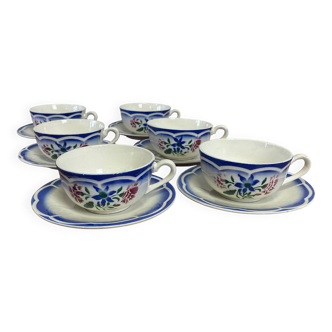 Set of 6 cups and saucers Sarreguemines "Elorn"