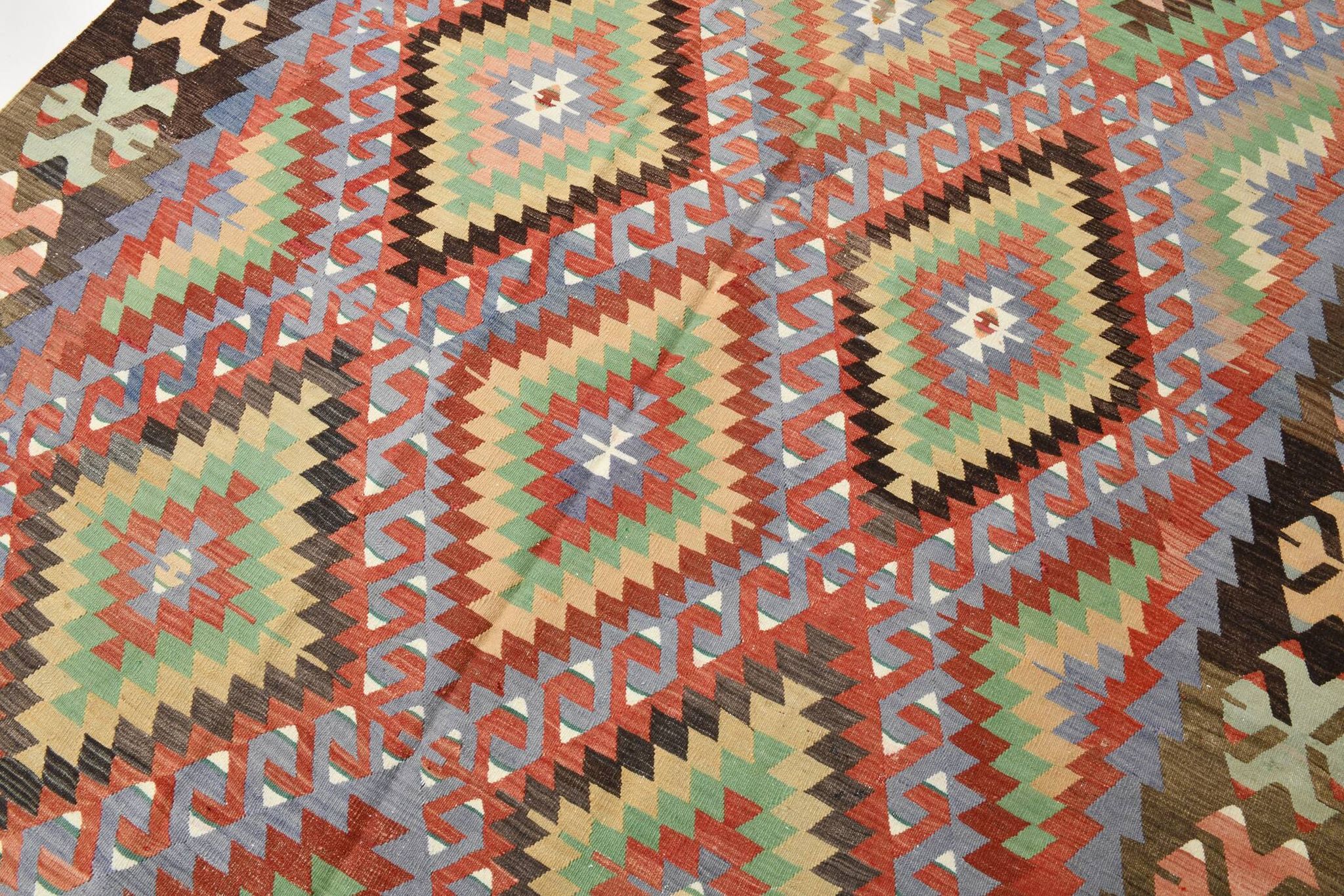 7x10 Multicolor Vintage Kilim Rug, Pattern Kilim Rug, 207x311 cm