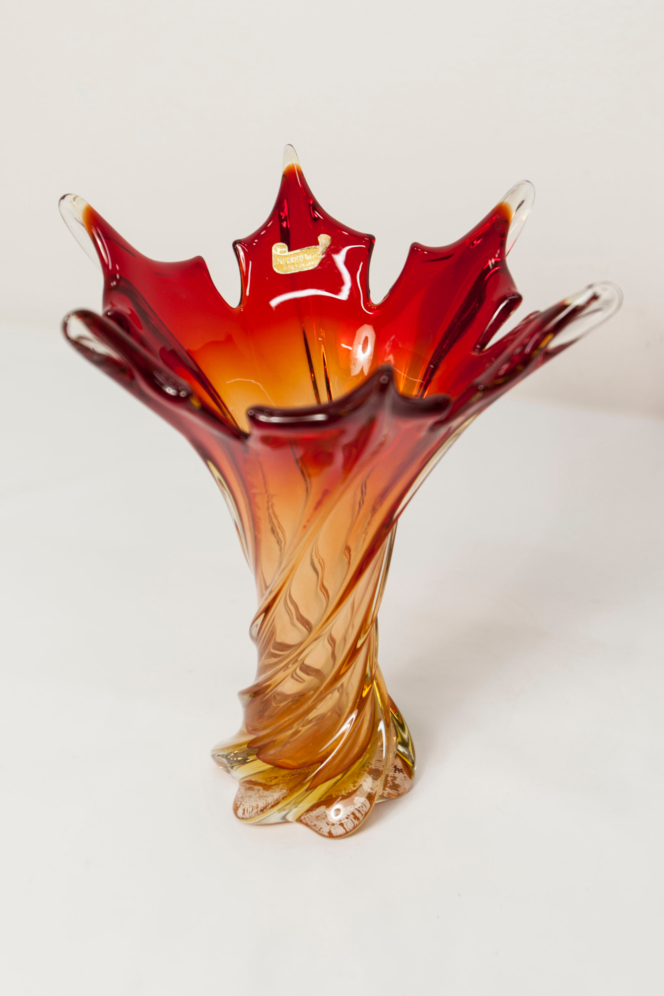 Murano glass vase by Fratelli Toso signed Murano orange and red.