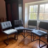 4 leather chairs black