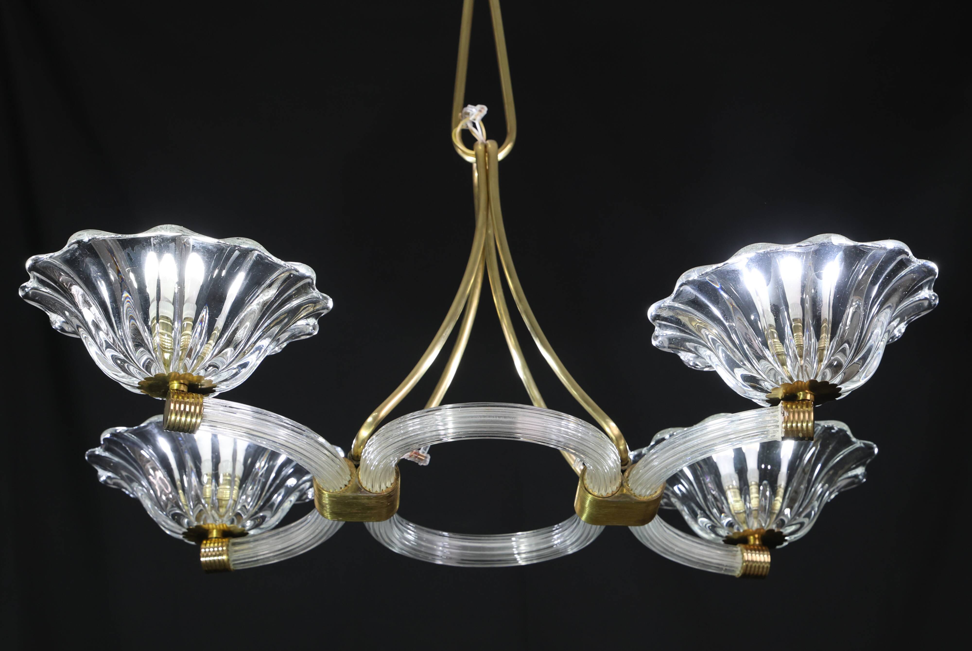 Extraordinary Art Deco Murano Glass and Bronze Chandelier by Barovier&Toso, 1950