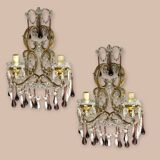 Large Crystal Beaded Murano Glass Sconces Set of 2,