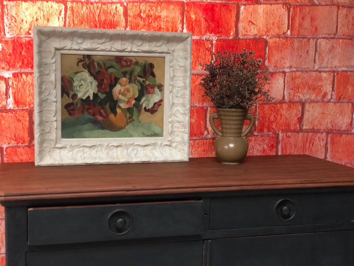 Antique oil painting, still life