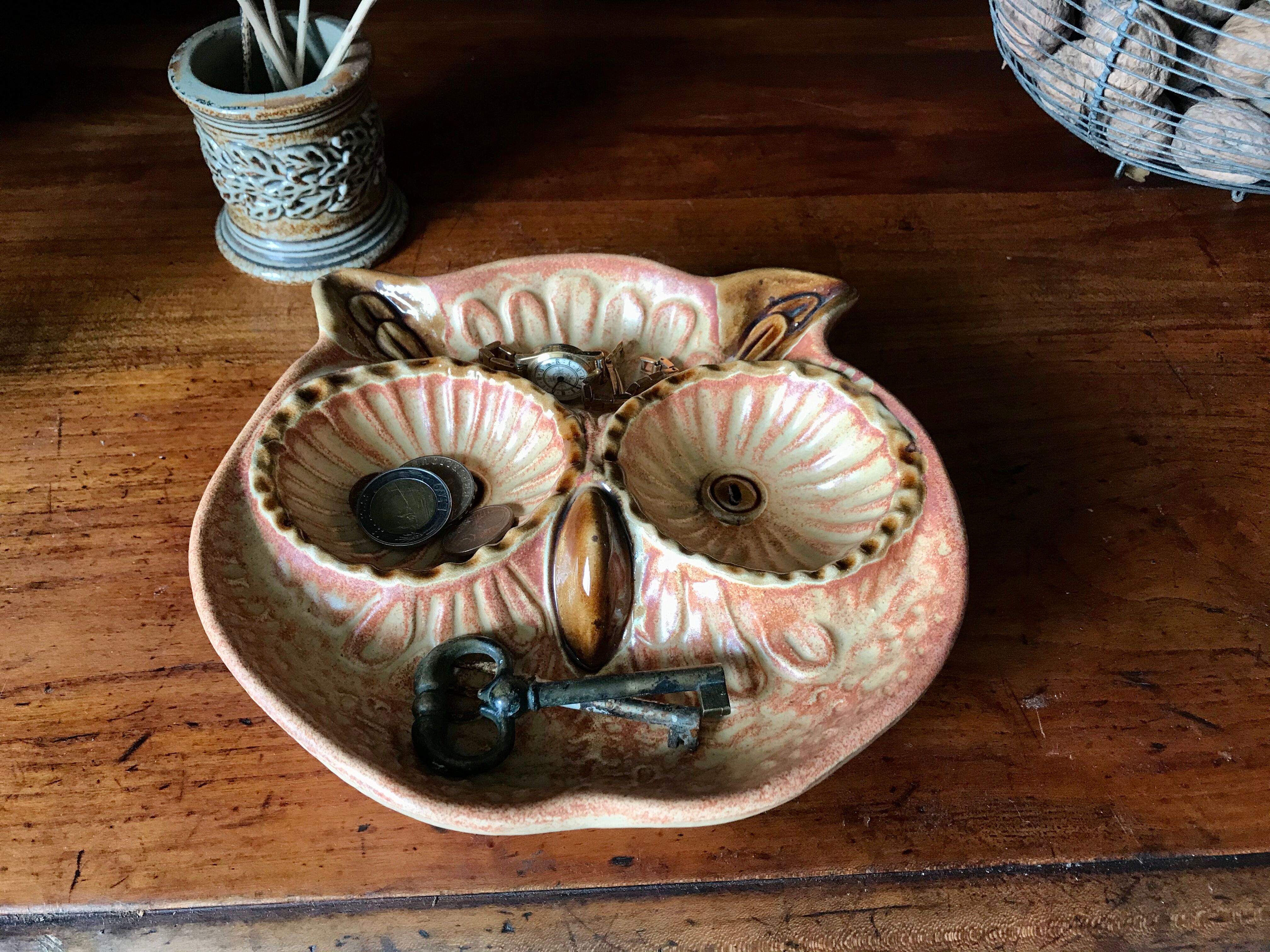 Vallauris ceramic owl trinket bowl