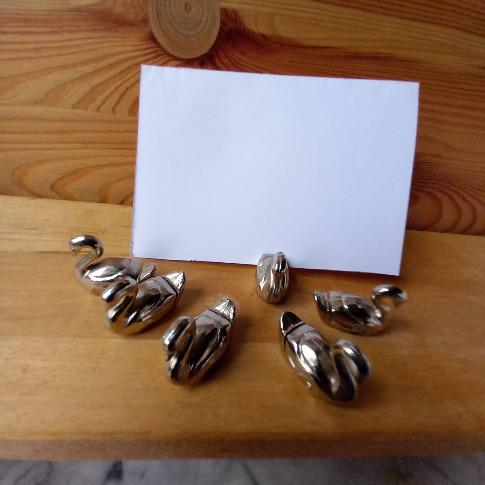 6 small swan metal name tags