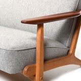 1950s danish 3-seater sofa in solid oak and teak