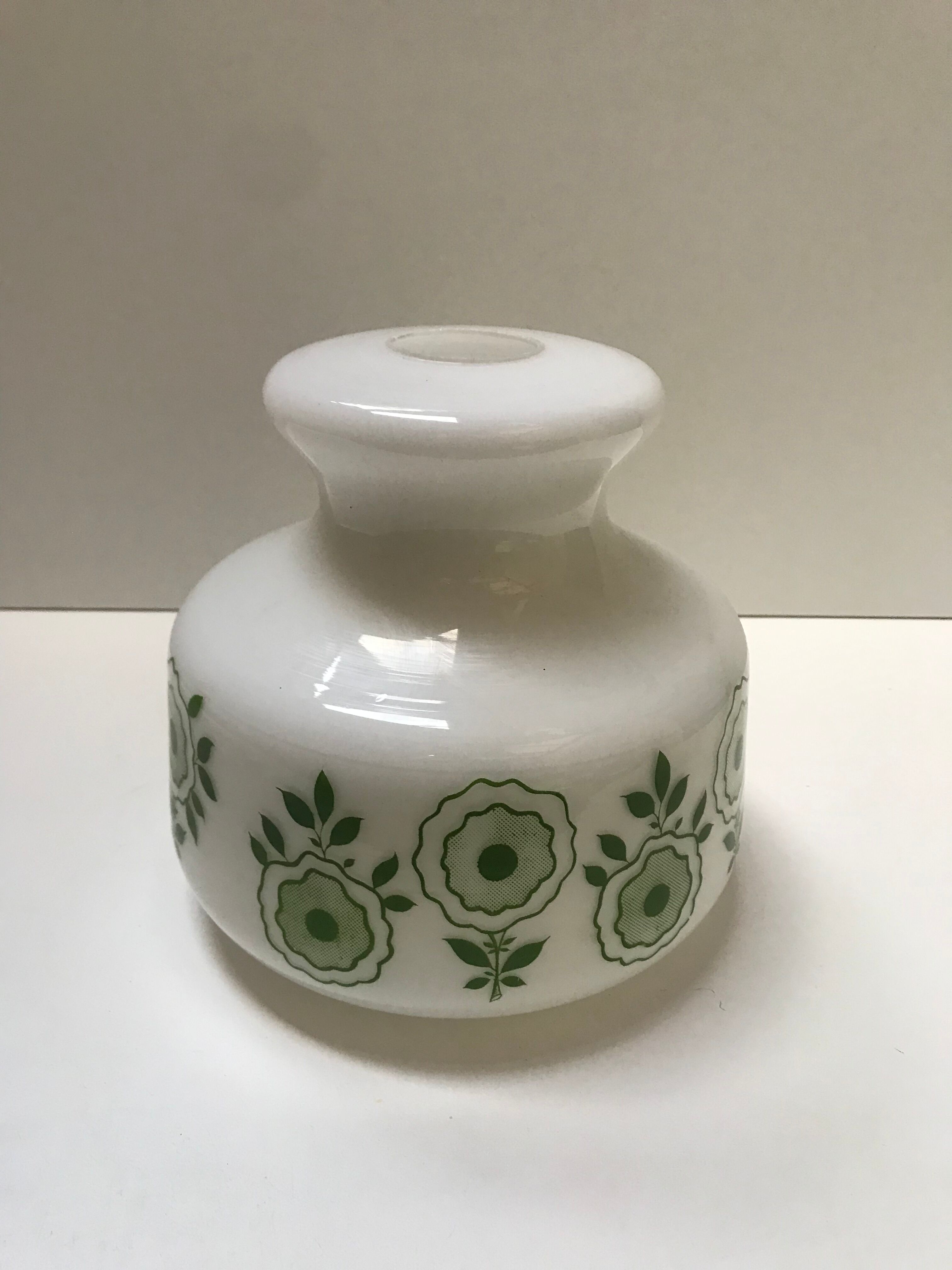 White opaline with green flower patterns