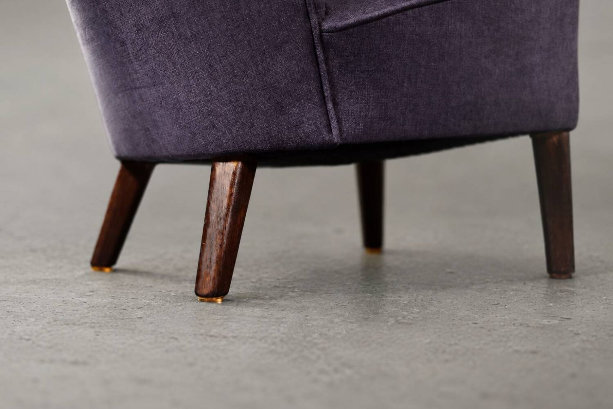Vintage Mid-Century Scandinavian Modern Oak & Purple Fabric High Back Wing