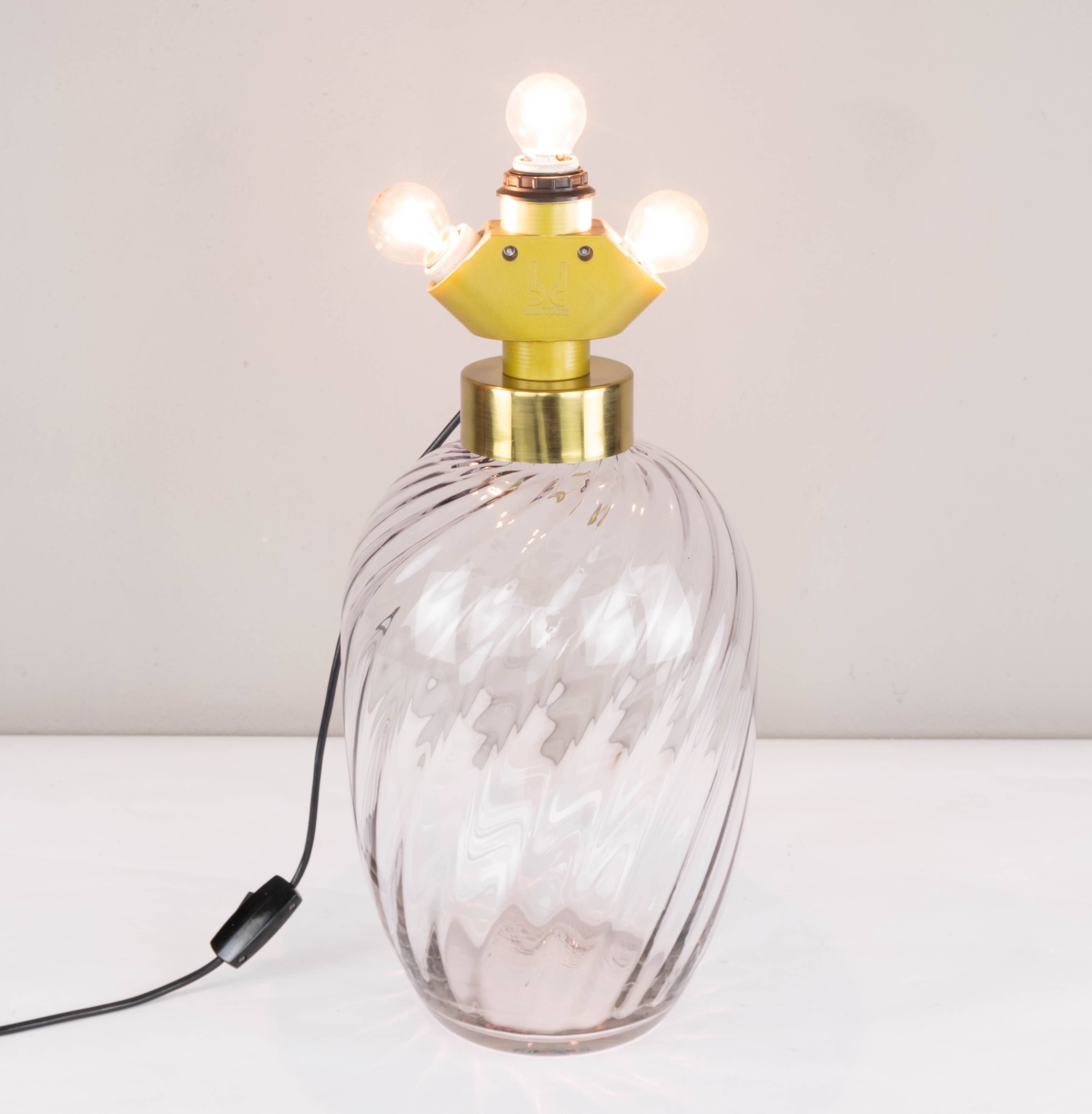 Mid-Century Modern Blown Glass and Brass Table Lamp Lumica Spain, 1970