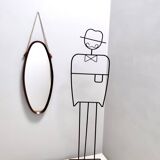 Miroir mural ovale avec cadre en hêtre noirci et corde en nylon, Italie