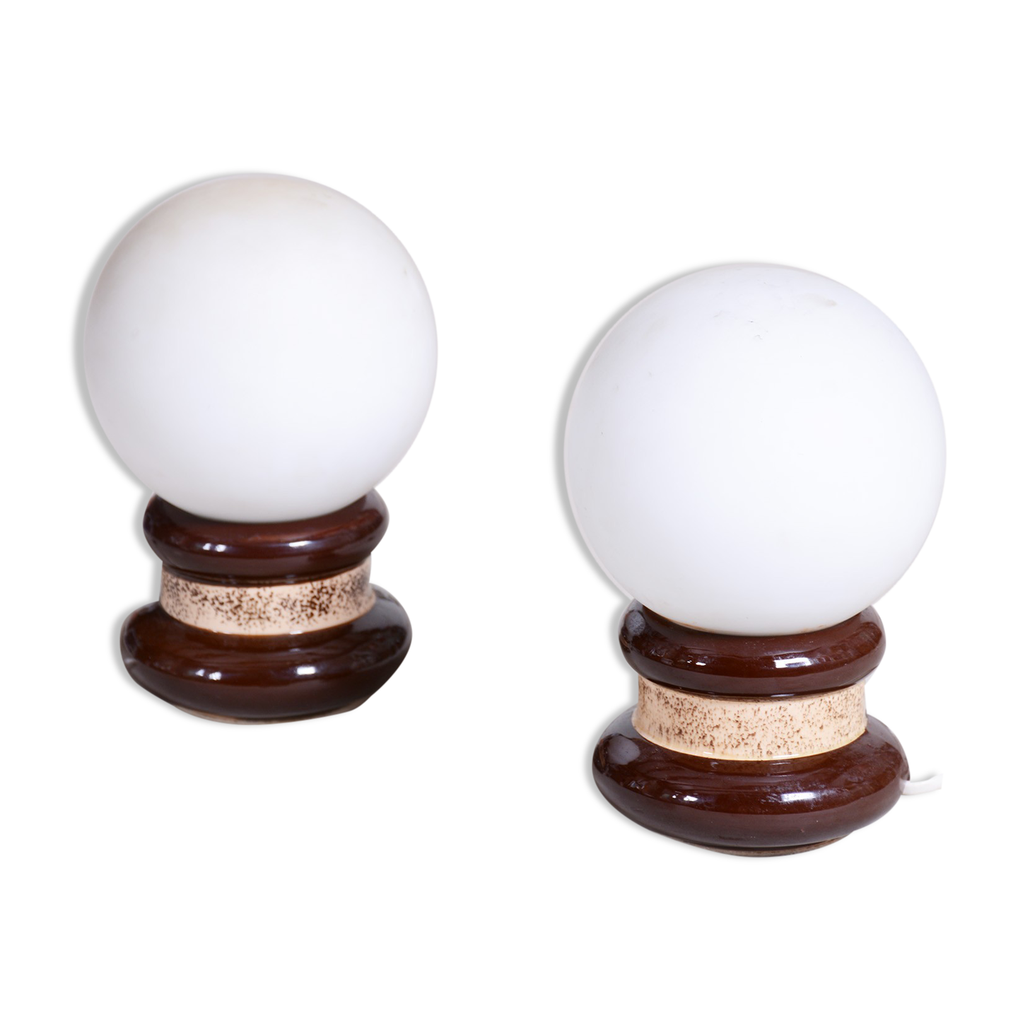 Pair of midcentury table lamps, ceramics, opal glass, functional, czechia, 1950s