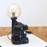 Ceramic bear lamp with vintage amber globe