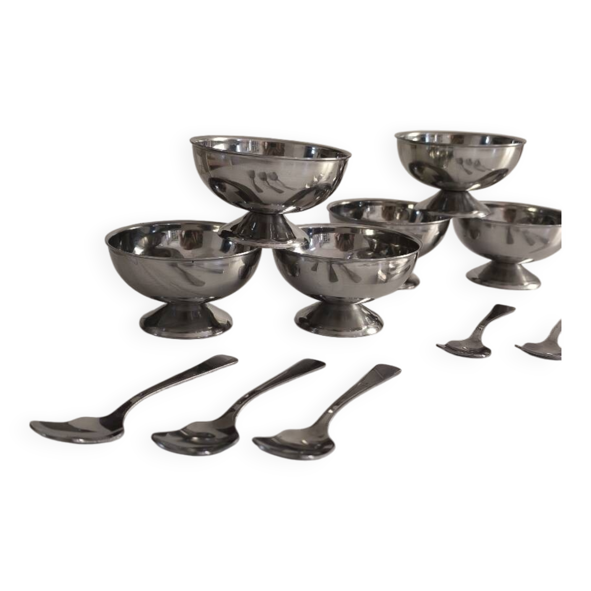 Set of 6 vintage stainless steel ice cream cups