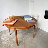 Scandinavian round teak table with extension