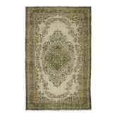 Vintage Turkish Carpet Floral Medallion Beige Green 300 x 186 cm