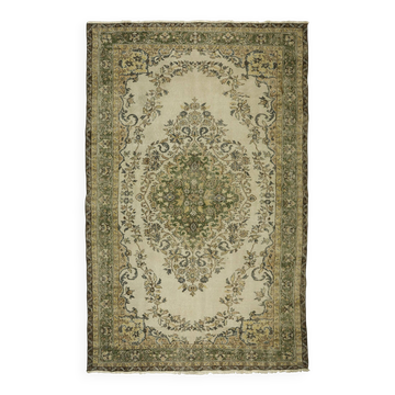 Vintage Turkish Carpet Floral Medallion Beige Green 300 x 186 cm