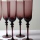 Set of 6 large vintage 70s-80s champagne flutes, violet blown glass