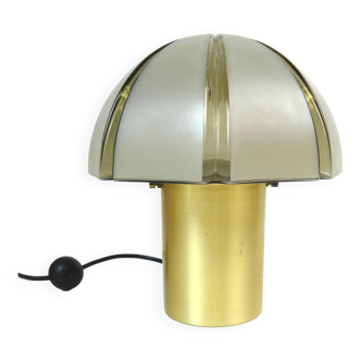 Lampe de bureau champignon en verre fumé en laiton étiquetée Peil & Putzler