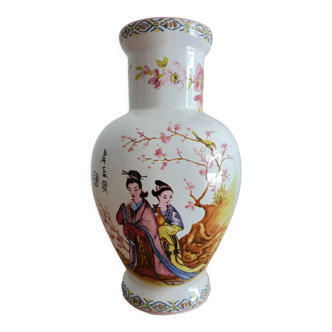 Chinese vase decoration geishas hand-painted and signed