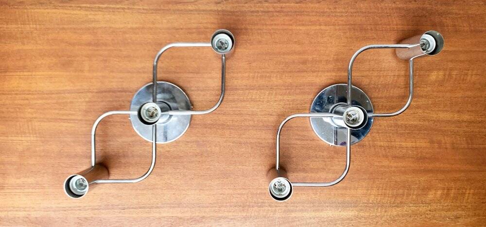 Chrome ceiling or wall lamp Space Age by Gaetano Sciolari for Leola, Germany, 1970s, set of 2