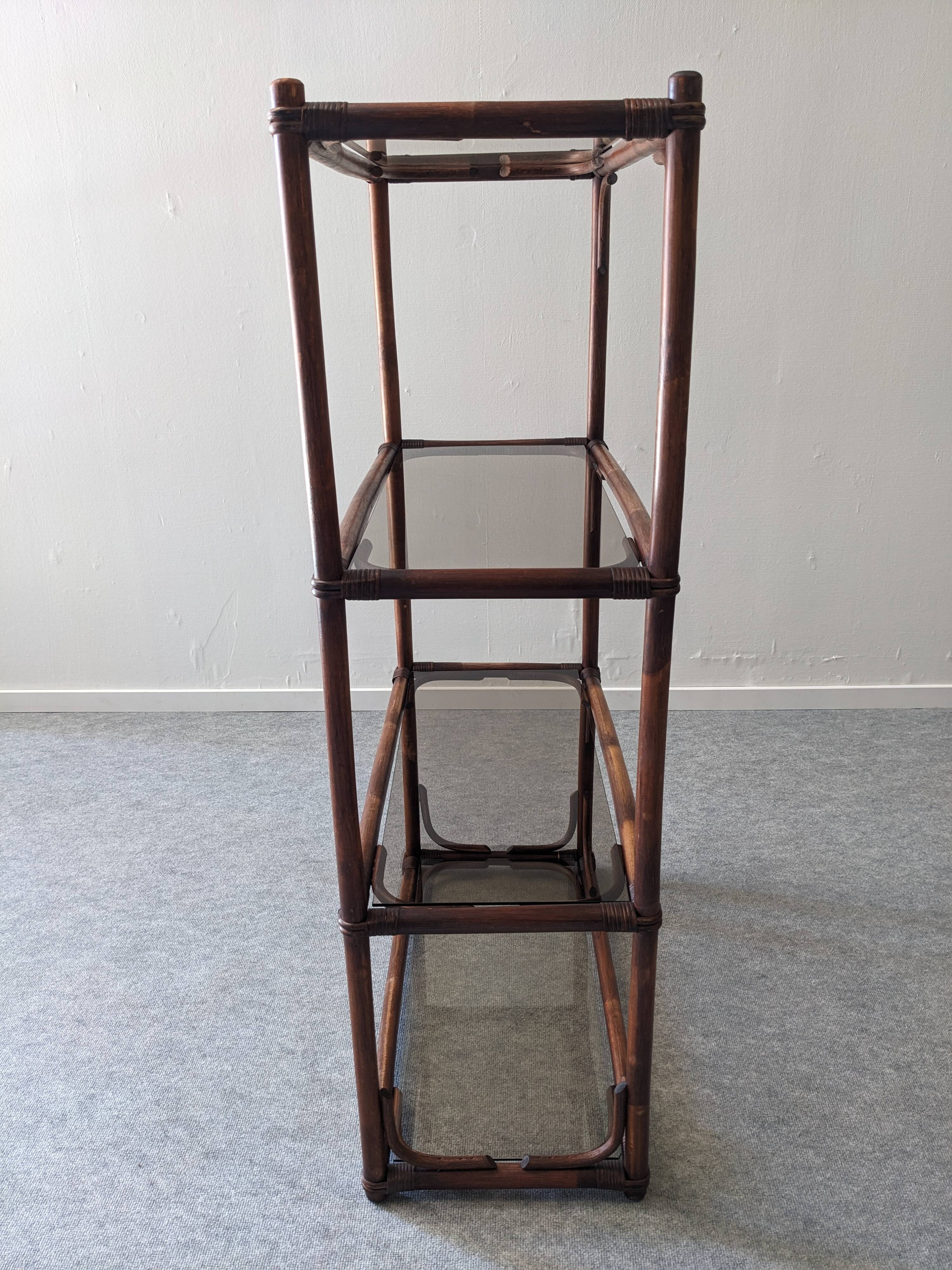 Bamboo shelf with tinted glass, France circa 1970.