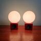 Paire de lampes de chevet en céramique rouge et opaline blanche, 1970