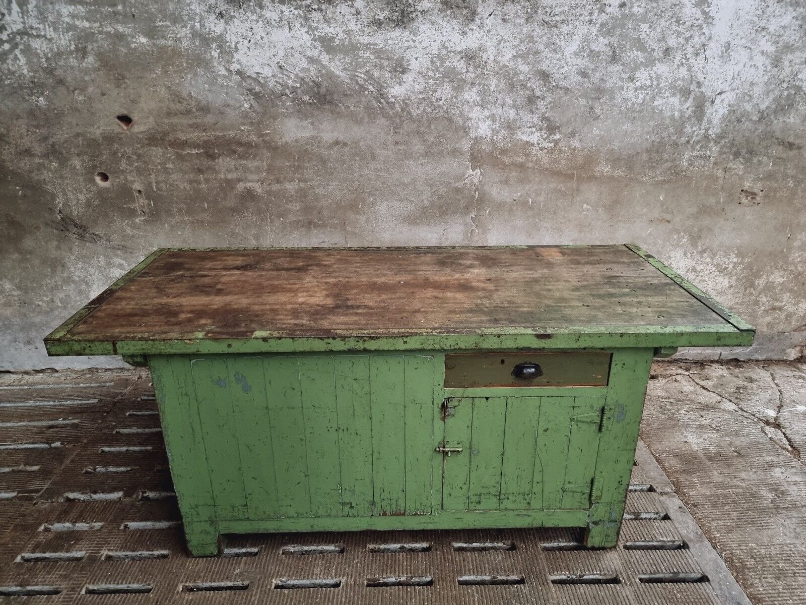 Antique workbench green kitchen island