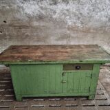 Antique workbench green kitchen island