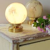Yellow marbled globe table lamp