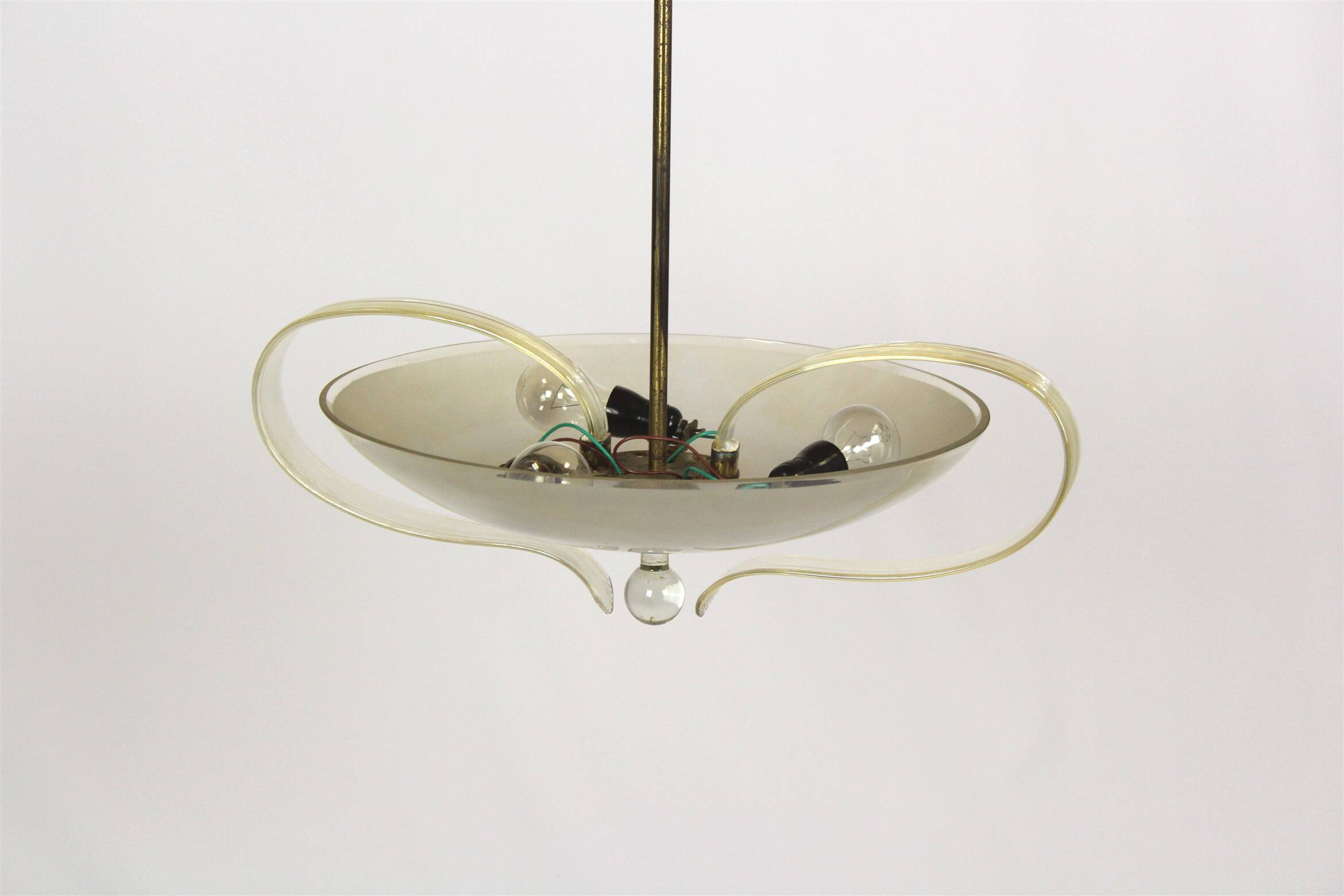 Brass and Curved Glass Ceiling Light from ESC Zukov, 1940s