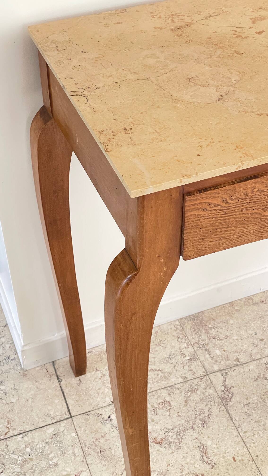 Vintage wood and marble console desk