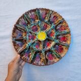 Handmade painted and glazed Barbotina ceramic oyster dish from Vallauris France ann