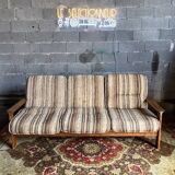 Vintage Scandinavian 3-seater sofa / bench in teak and fabric