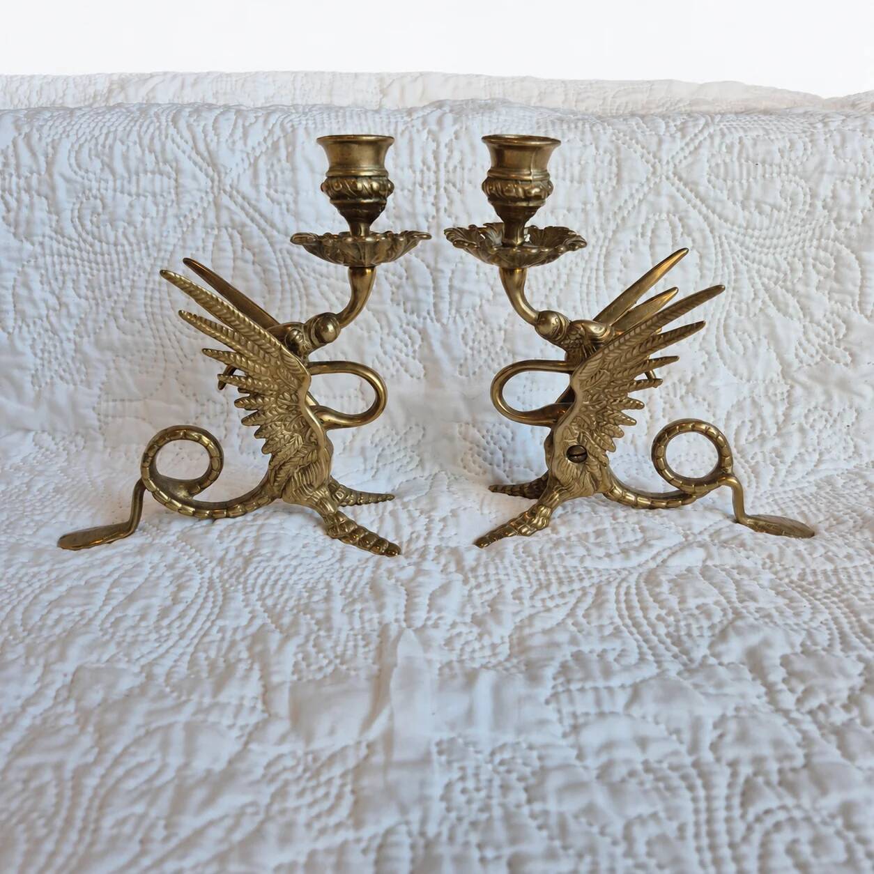 Pair of candlesticks with a winged dragon design – Napoleon III style