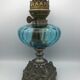 Regulated kerosene lamp foot baroque style blue glass bowl