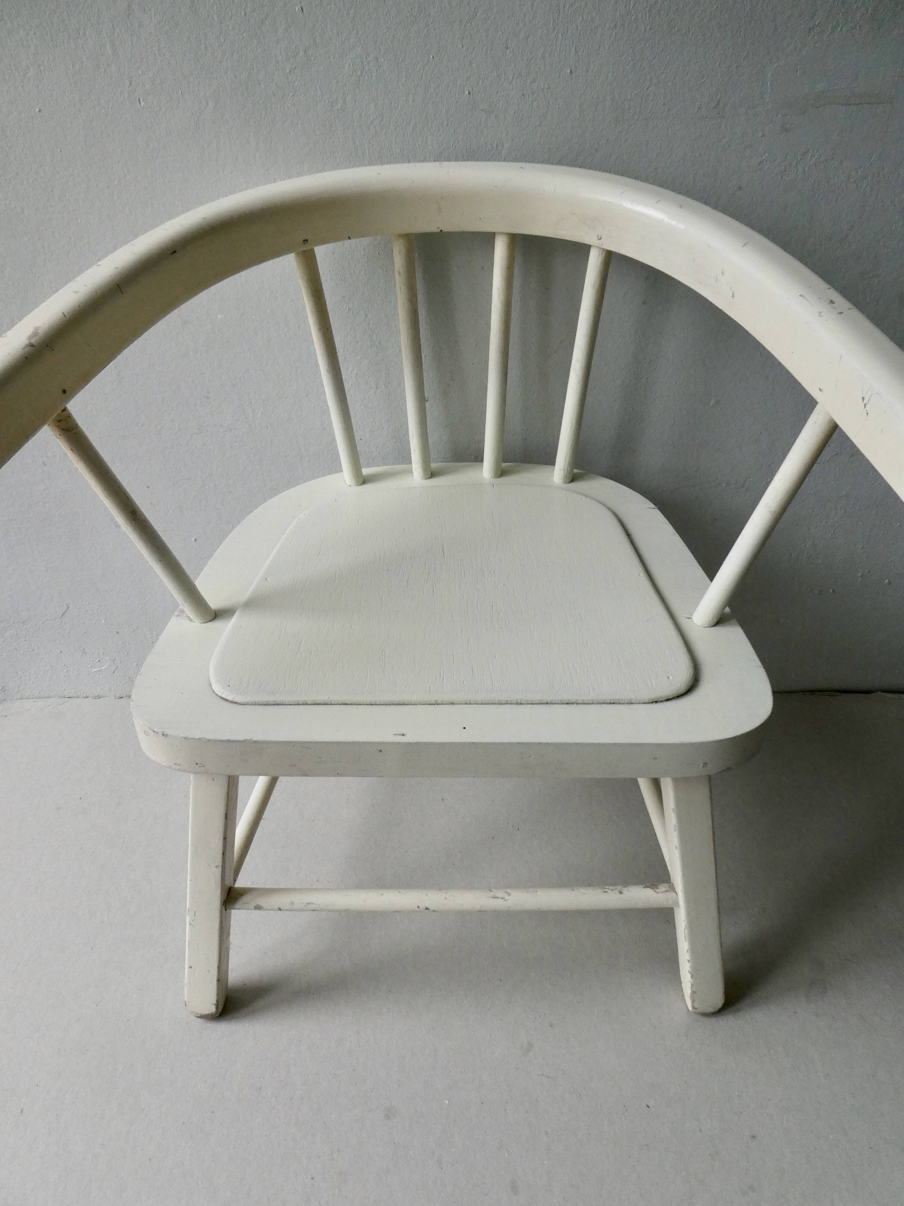 Wooden children's chair, white patina, 60s