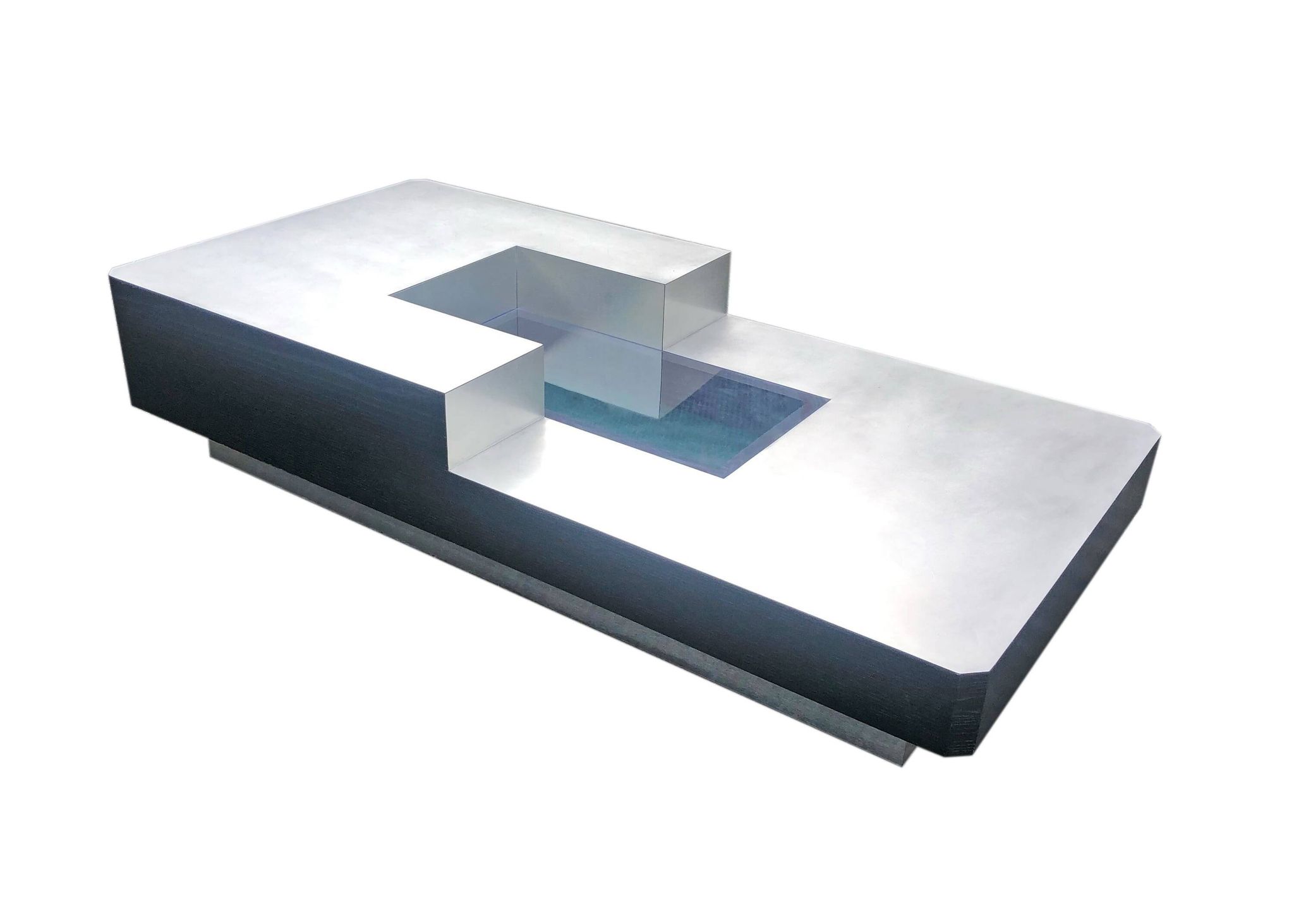 Italian design coffee table in metal and wood with integrated bar, 1970s