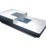Italian design coffee table in metal and wood with integrated bar, 1970s