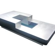 Italian design coffee table in metal and wood with integrated bar, 1970s